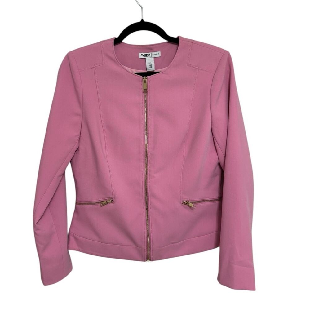 NEW WHBM Outlet Long Sleeve Collarless Moto Jacket in Pink - Size 6
